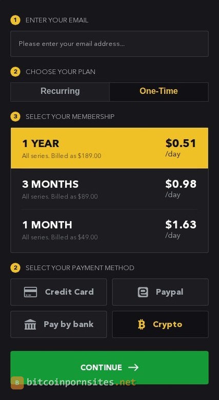 VIP4K join form with crypto selected showing one-time plans